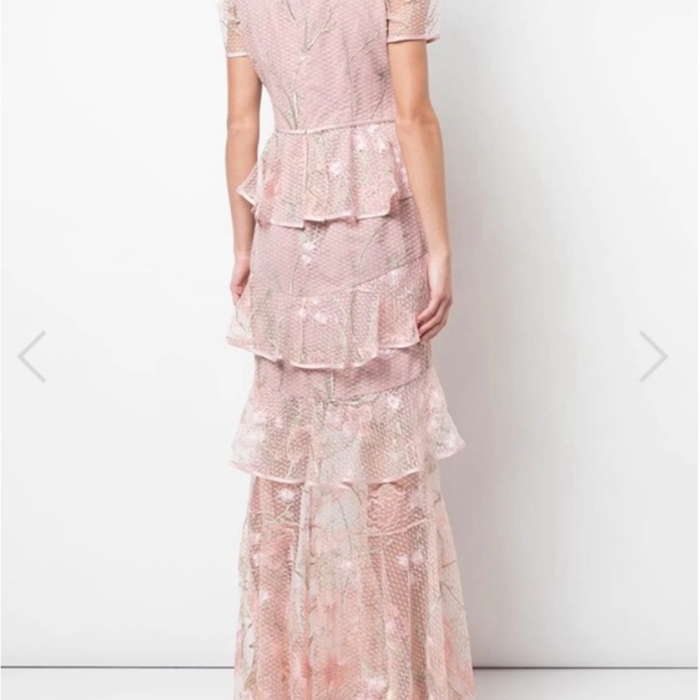 Marchesa Notte Tiered Ruffle Floral Lace Gown - Picture 3 of 6